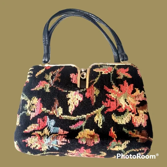 Stunning 1940's 50's needlepoint wool vintage purse bag floral handmade fall - Picture 15 of 16